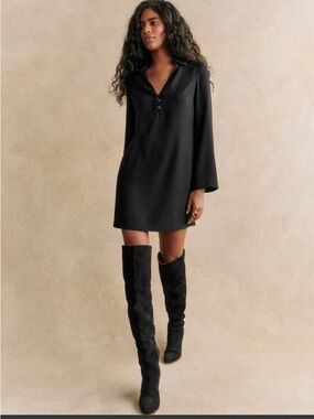 Brand New Sezane Sole Black Long-Sleeve Mini Dress